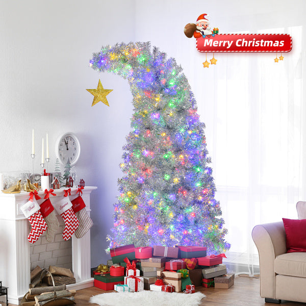 6 FT Bent Top Pre-lit Christmas Tree With Golden Star