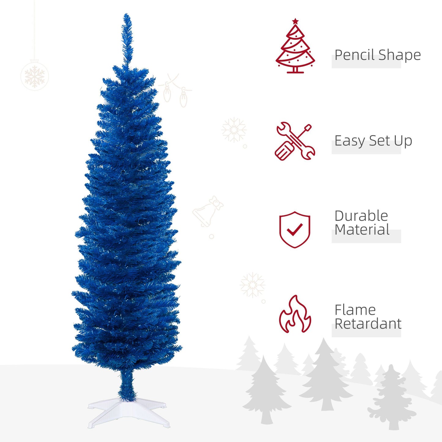 5ft Pencil Christmas Trees, Deep Blue