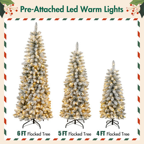3 Pcs Flocked Artificial Christmas Tree Set With Lights