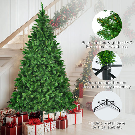 8ft, 6ft, 4ft Pre-Lit Green Pine Artificial Christmas Tree