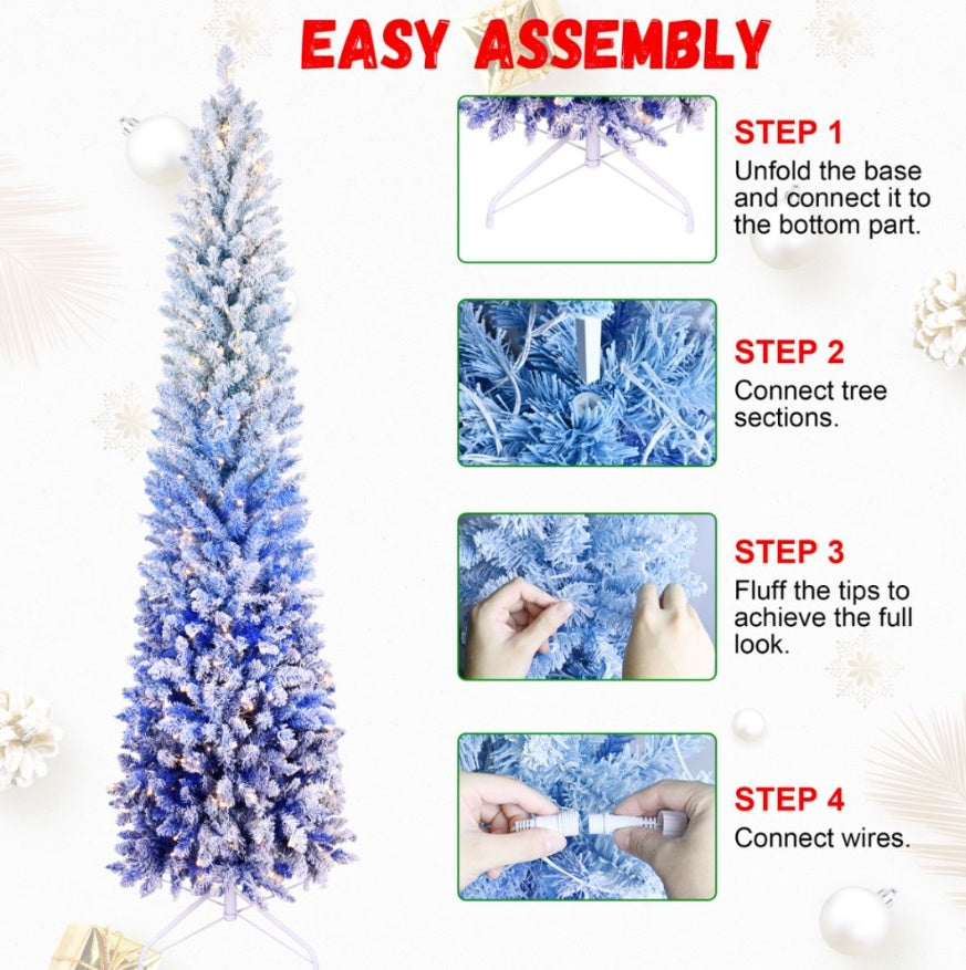 6ft PVC Blue Gradient Flocking Light Tree