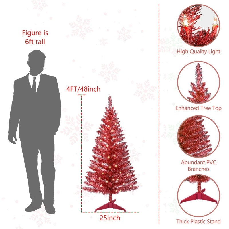 4 Ft Red Artificial Christmas Tree With 50 Lights