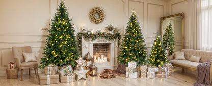 8ft, 6ft, 4ft Pre-Lit Green Pine Artificial Christmas Tree