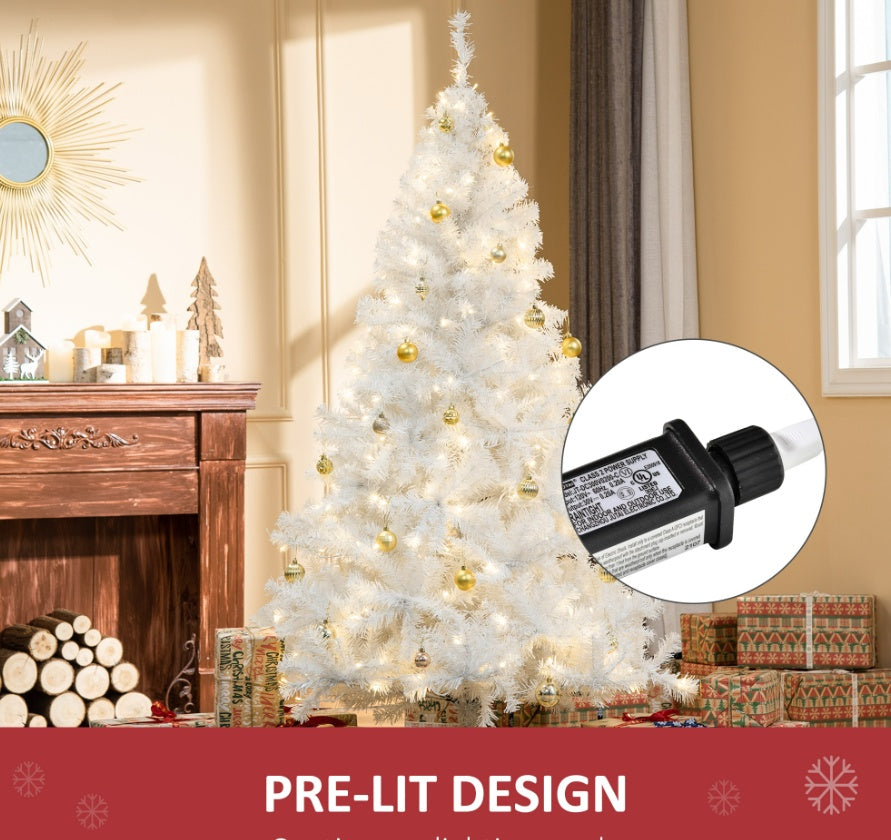 6ft White Christmas Tree Pre Lit PVC With Metal Stand