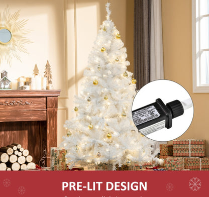 6ft White Christmas Tree Pre Lit PVC With Metal Stand