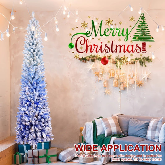 Pencil Christmas Tree Snow Flocked Gradient Blue