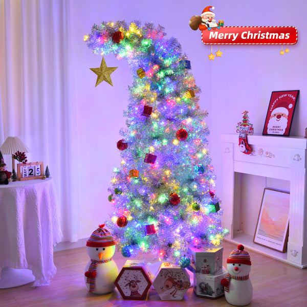 6 FT Bent Top Pre-lit Christmas Tree With Golden Star
