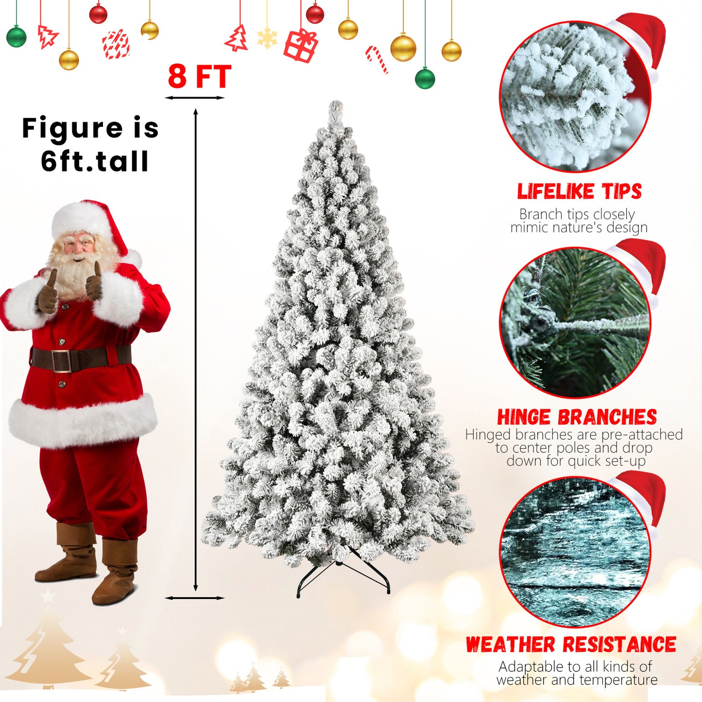 5ft 6ft 8ft 9ft Pre-Lit Flocked Christmas Tree