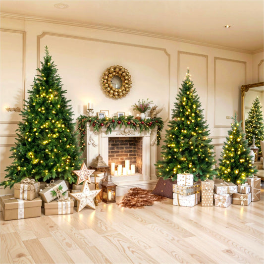 8ft, 6ft, 4ft Pre-Lit Green Pine Artificial Christmas Tree