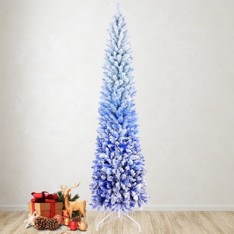 Pencil Christmas Tree Snow Flocked Gradient Blue