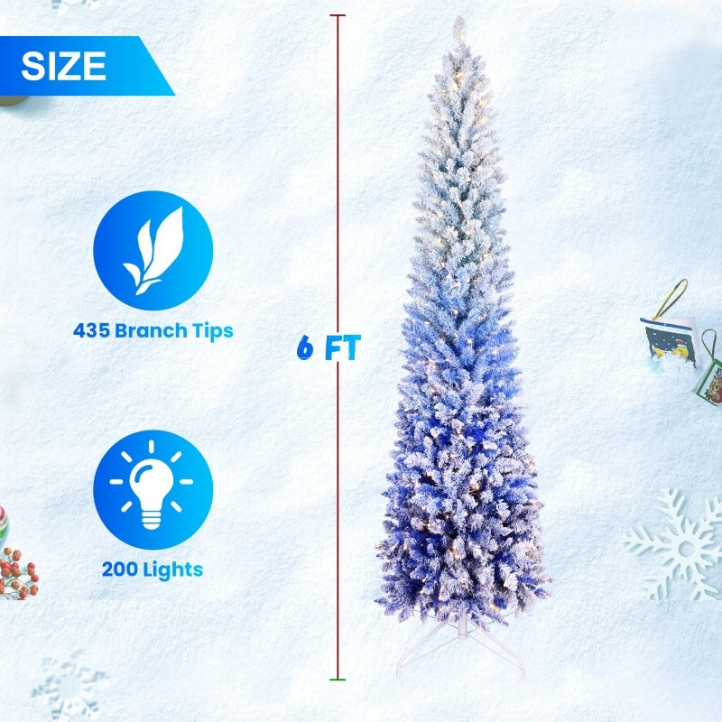 Pencil Christmas Tree Snow Flocked Gradient Blue