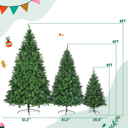 8FT, 6FT, 4FT Pre-Lit Green Pine Artificial Christmas Tree, Set Of 3