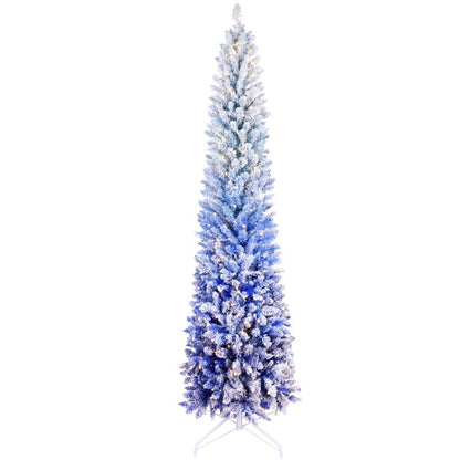 Pencil Christmas Tree Snow Flocked Gradient Blue