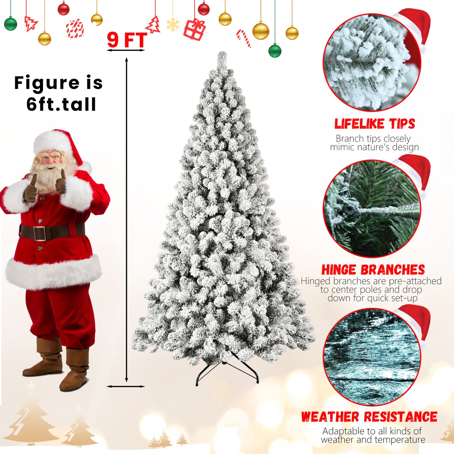 5ft 6ft 8ft 9ft Pre-Lit Flocked Christmas Tree