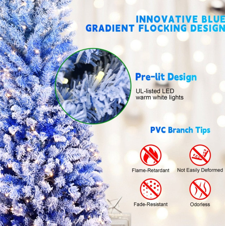 6ft PVC Blue Gradient Flocking Light Tree