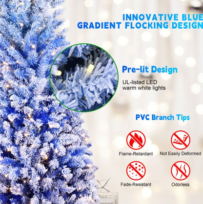 6ft PVC Blue Gradient Flocking Light Tree