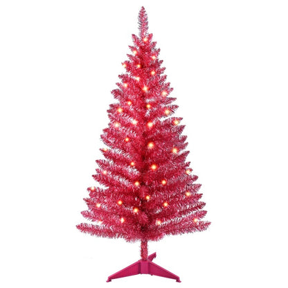 4 Ft Red Artificial Christmas Tree With 50 Lights