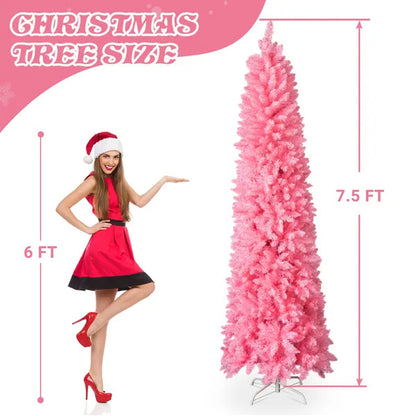 7.5 FT Hinged Christmas Tree, Artificial Pencil Christmas Tree