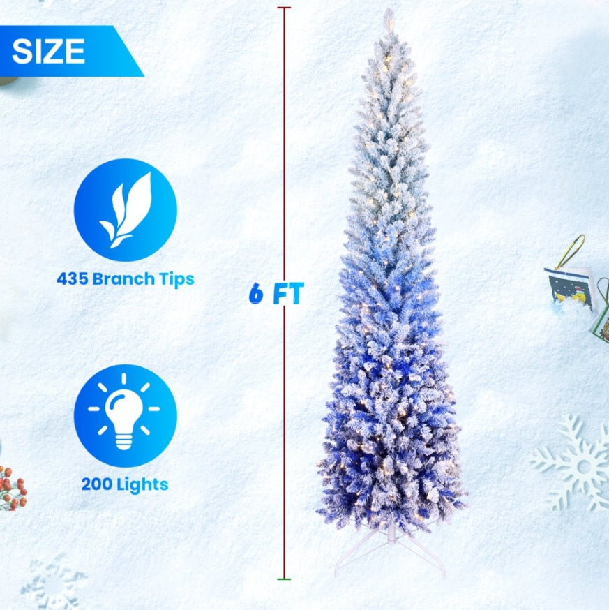 6ft PVC Blue Gradient Flocking Light Tree