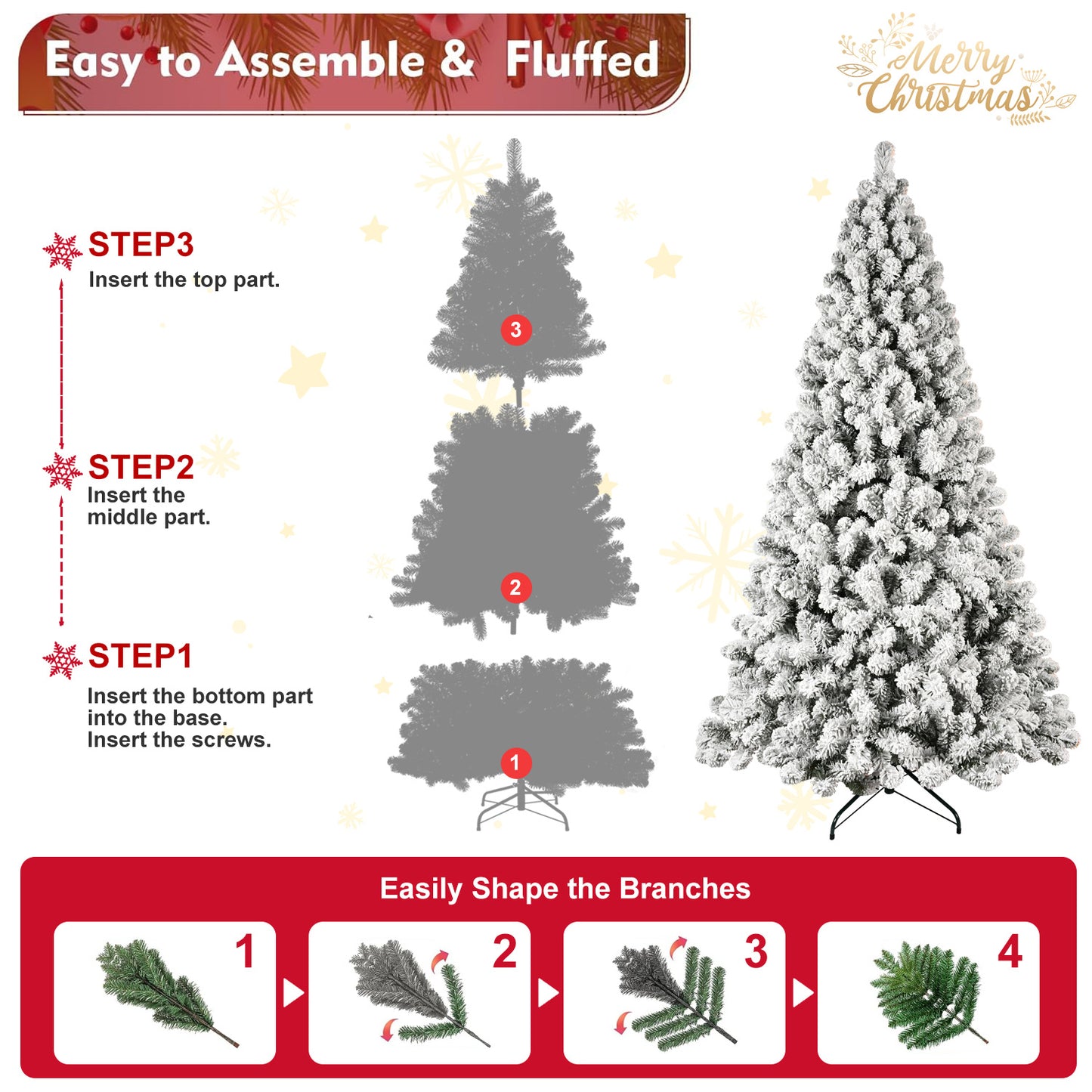5ft 6ft 8ft 9ft Pre-Lit Flocked Christmas Tree