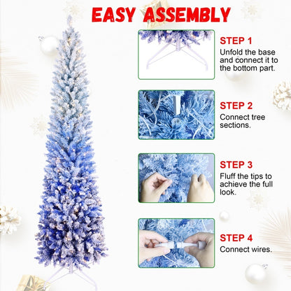 Pencil Christmas Tree Snow Flocked Gradient Blue