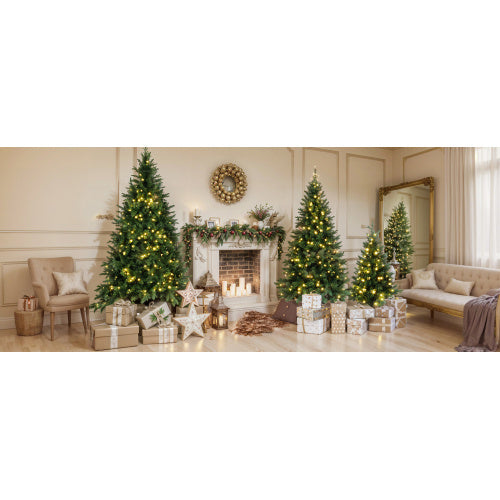 8FT, 6FT, 4FT Pre-Lit Green Pine Artificial Christmas Tree, Set Of 3