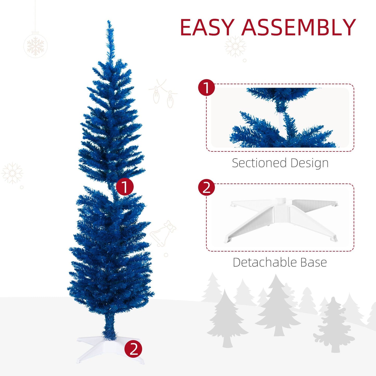 5ft Pencil Christmas Trees, Deep Blue