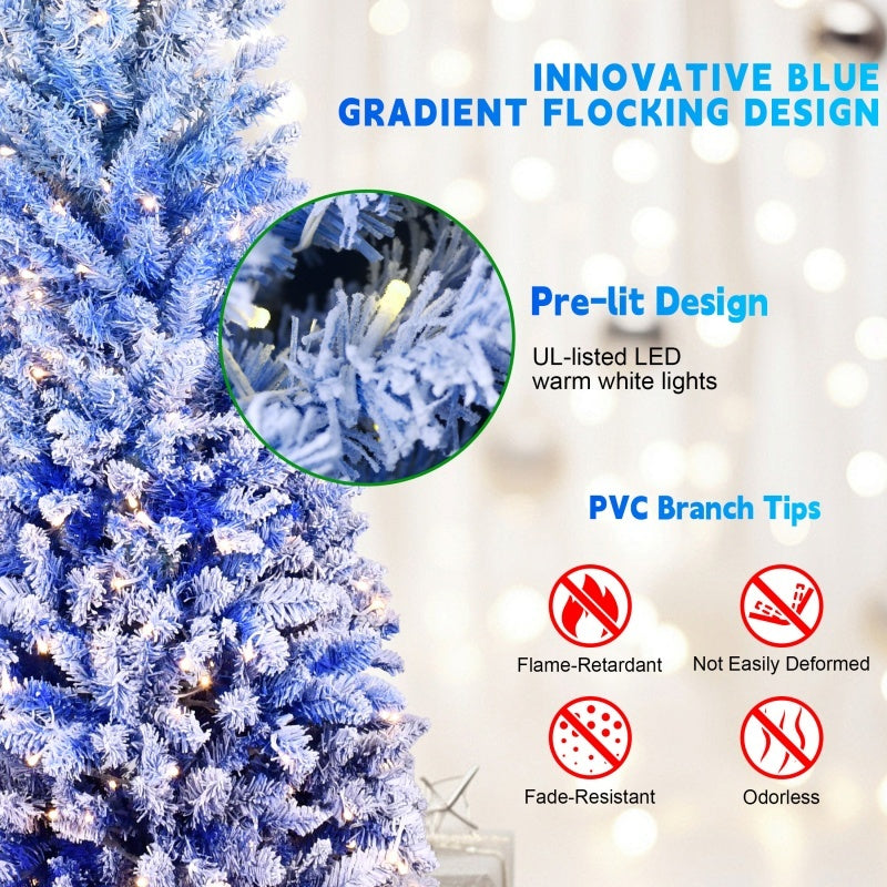 Pencil Christmas Tree Snow Flocked Gradient Blue