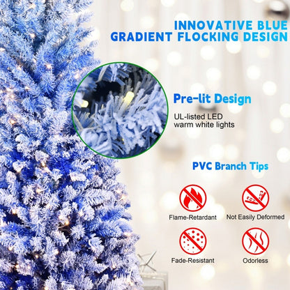 Pencil Christmas Tree Snow Flocked Gradient Blue