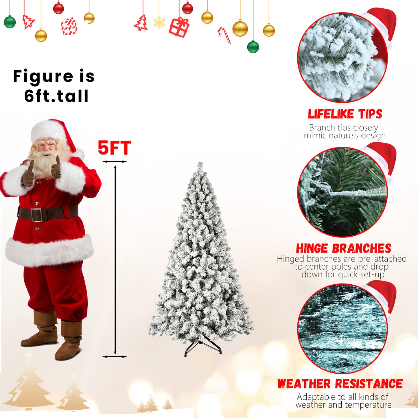 5ft 6ft 8ft 9ft Pre-Lit Flocked Christmas Tree