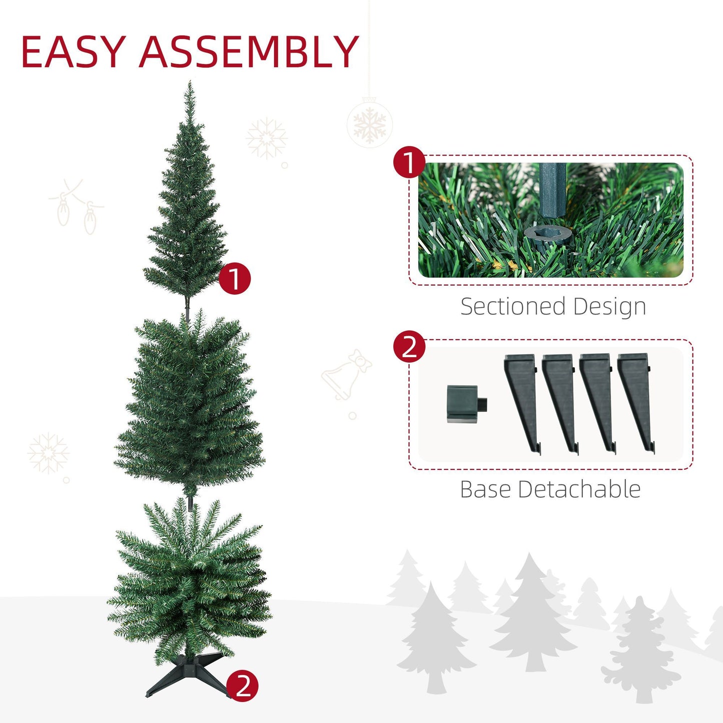6' PVC Unlit Slim Artificial Pencil Christmas Tree Holiday
