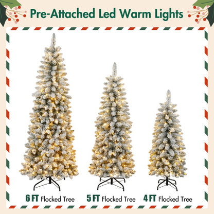 3 Pcs Flocked Artificial Christmas Tree Set With Lights