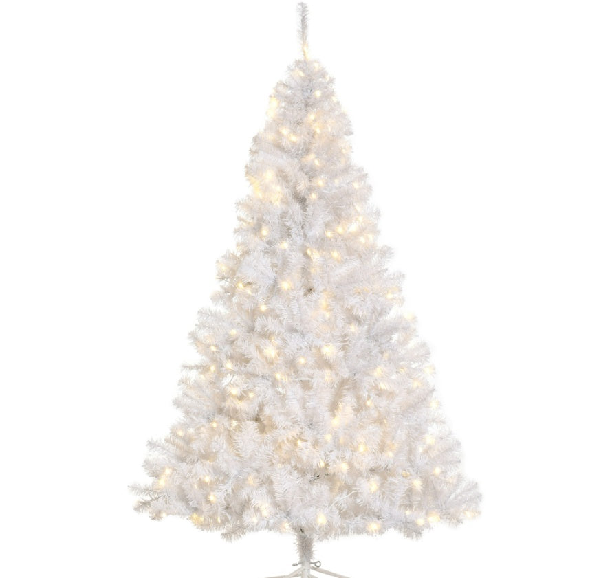 6ft White Christmas Tree Pre Lit PVC With Metal Stand