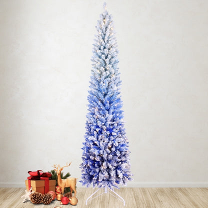 Pencil Christmas Tree Snow Flocked Gradient Blue